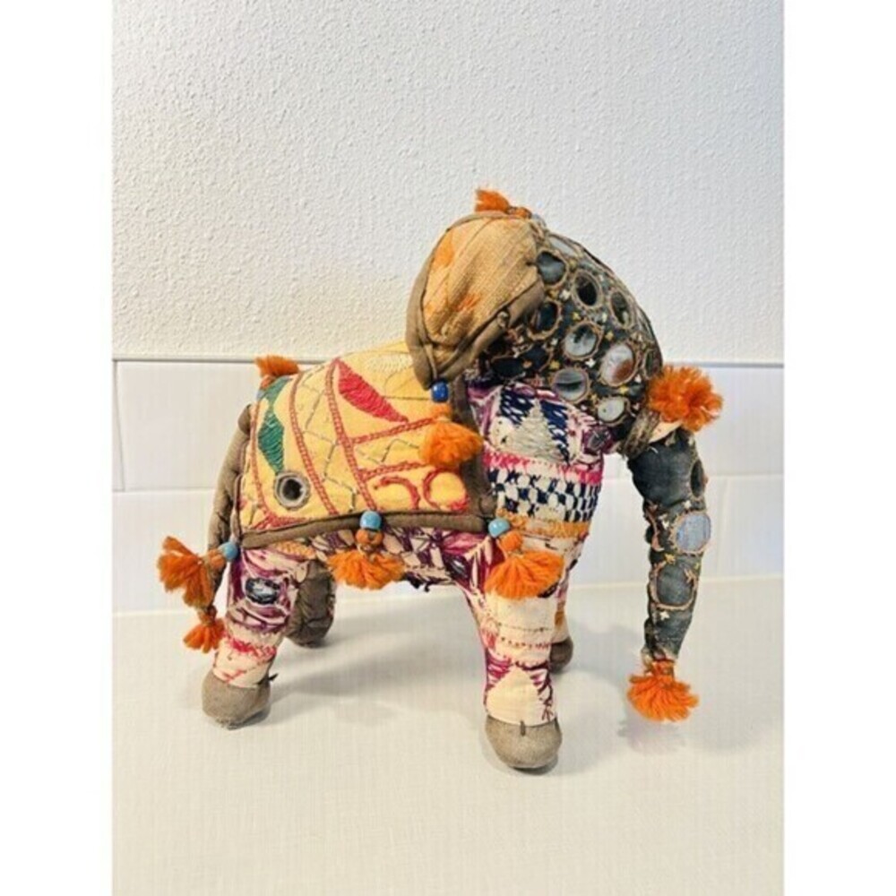 Elephant Hand-Crafted Vintage 1950’s Anglo Raj Stuffed Cotton Embroidered India